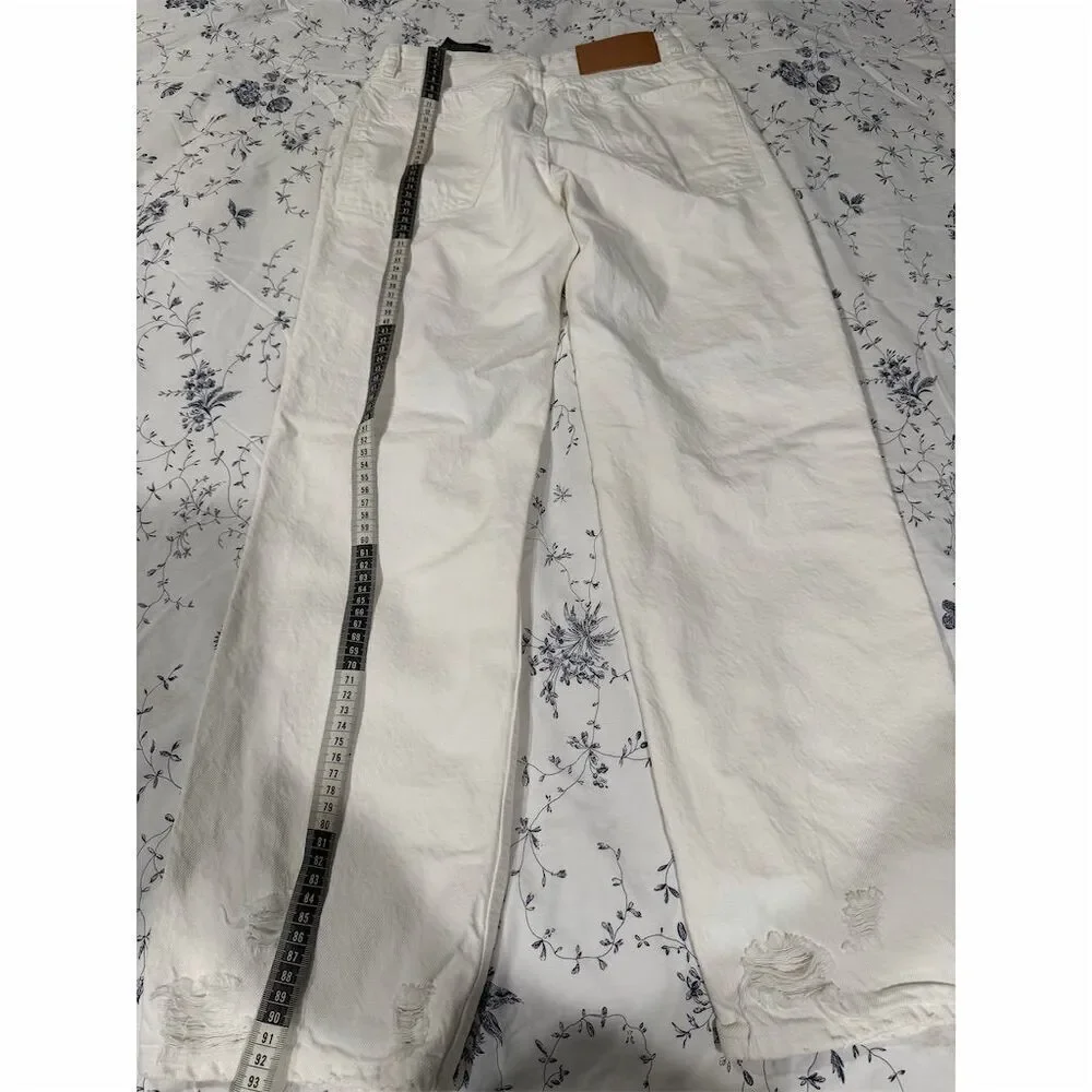 ZARA Women's White Ripped Straight Leg Jeans Size 2 High Rise - Picture 7 of 7